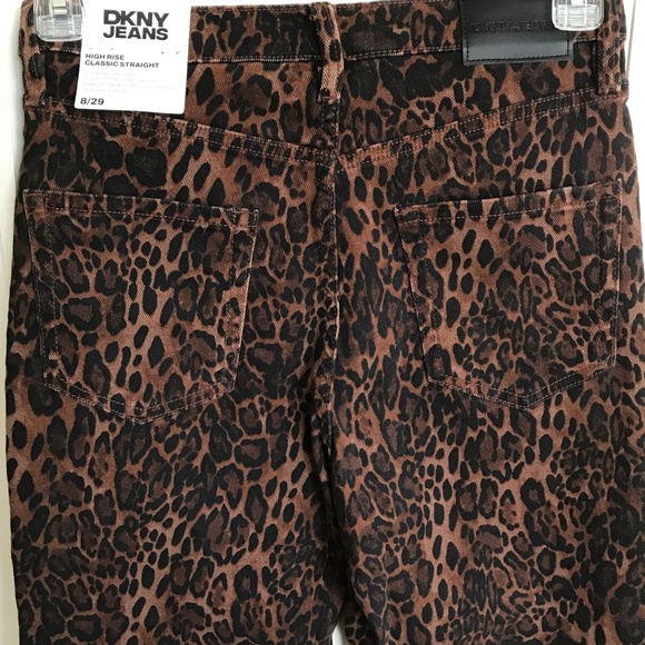 DKNY JEANS Laight Leopard Print Jeans High Rise Classic Straight Size 8 NWT - Picture 7 of 16
